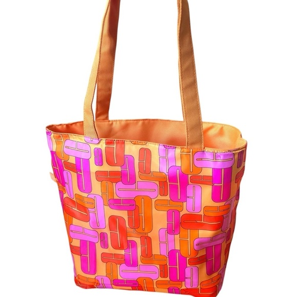 Clinique Handbags - Clinique vintage reversible makeup travel flower orange pink tote shoulder bag